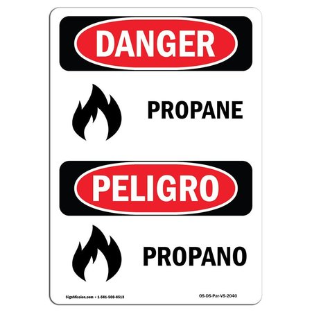 SIGNMISSION Safety Sign, OSHA Danger, 5" Height, Propano, Bilingual Spanish OS-DS-D-35-VS-2040